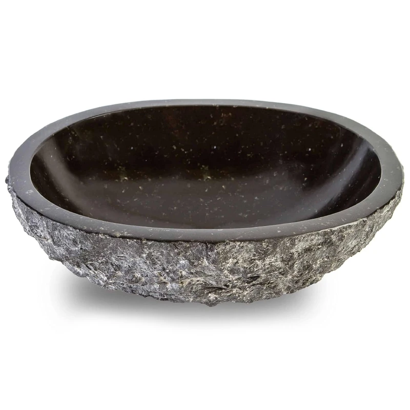 Chiseled Natural Stone Bathroom Sink Very Dark Brown Granite