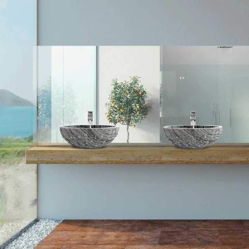 Chiseled natural stone sink Ancient wood marble BRH014-A (3)