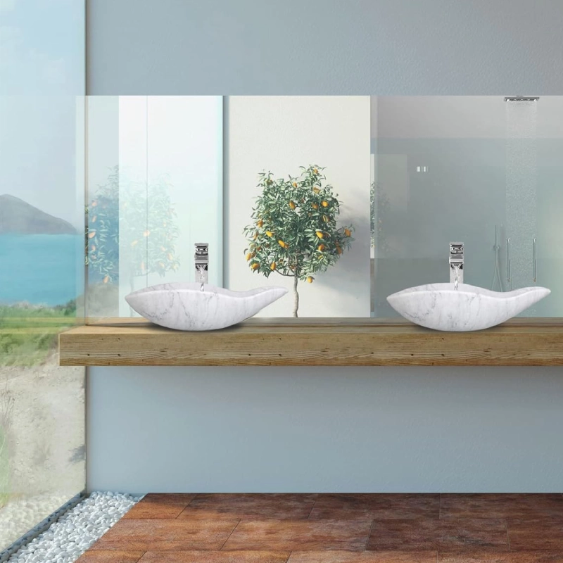 Chiseled natural stone sink Carrara white marble BRH013-W (5)