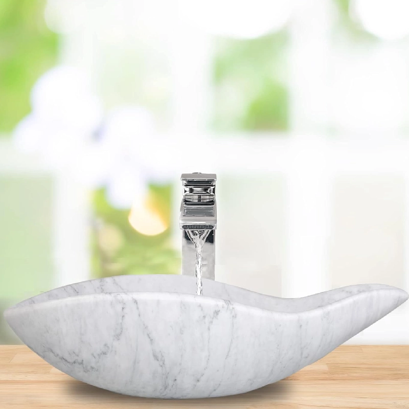 Chiseled natural stone sink Carrara white marble BRH013-W (6)