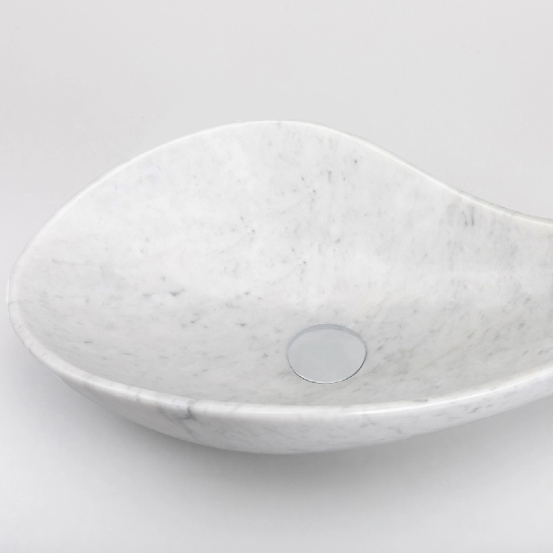 Chiseled natural stone sink Carrara white marble BRH013-W (7)