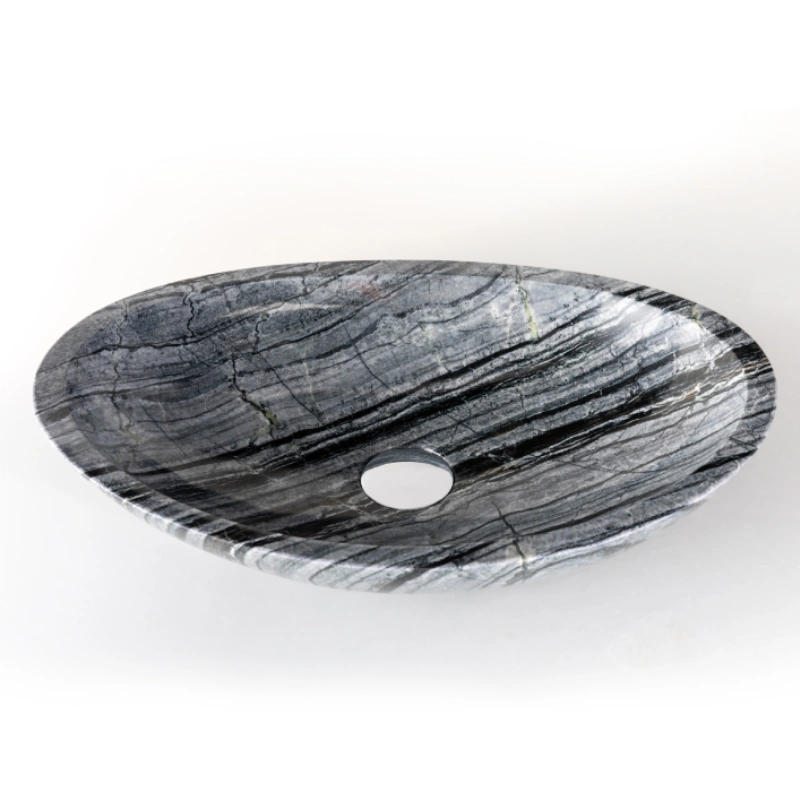 Natural Stone Bathroom Vessel, Ancient Wood Marble, Grey with Black Veins (4)
