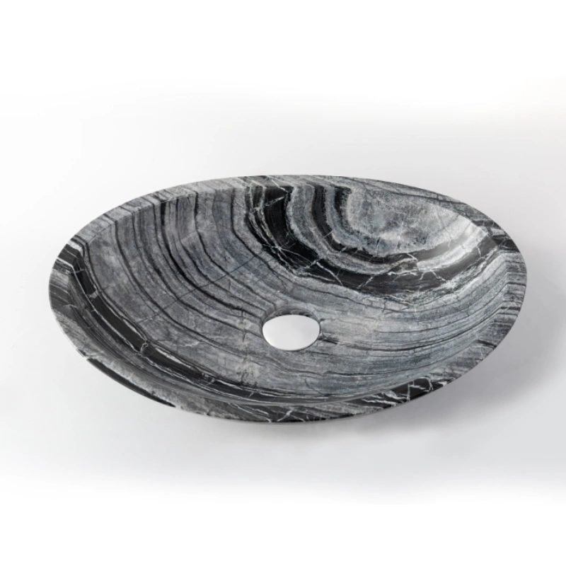 Natural Stone Bathroom Vessel, Ancient Wood Marble, Grey with Black Veins (5)