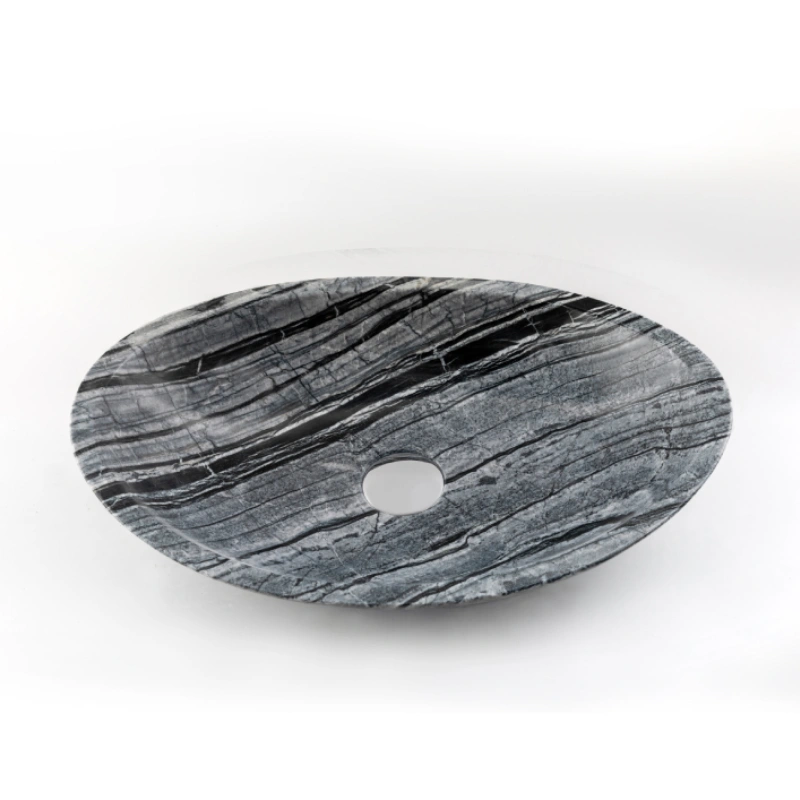 Natural Stone Bathroom Vessel, Ancient Wood Marble, Grey with Black Veins (6)