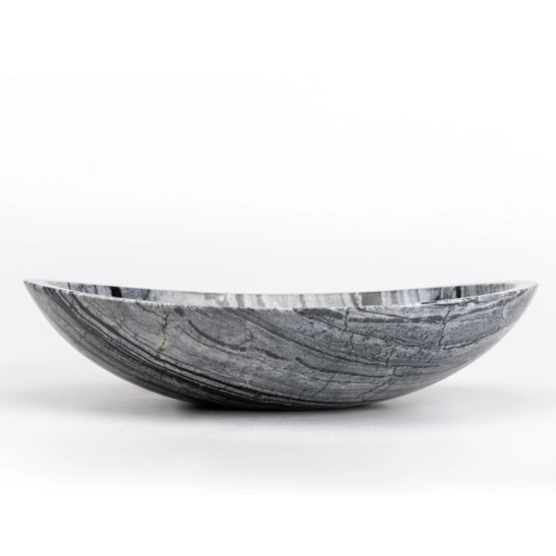 Natural Stone Bathroom Vessel, Ancient Wood Marble, Grey with Black Veins (7)